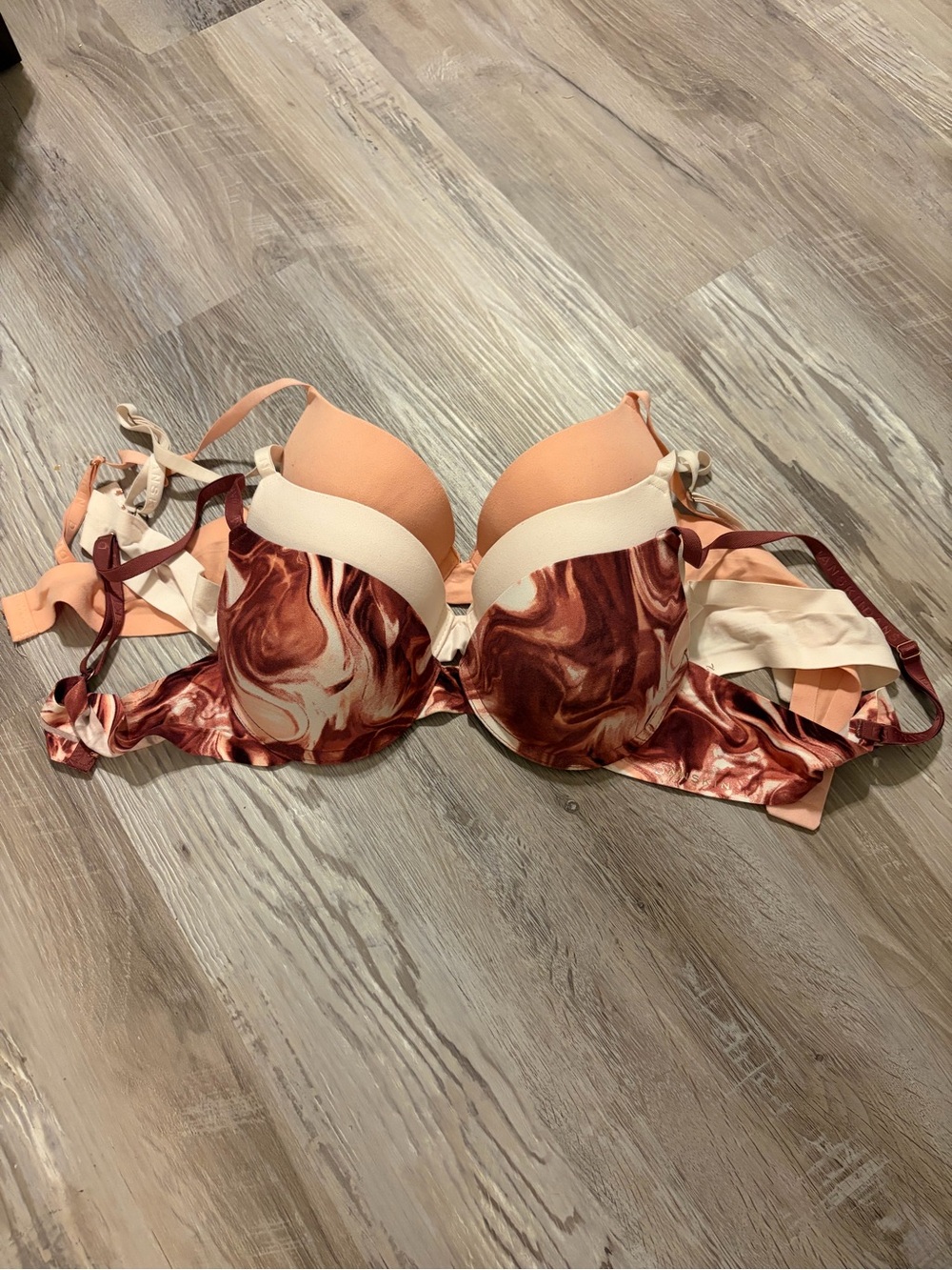 3 Women's Push-Up Bra Lot - Peach and Maroon